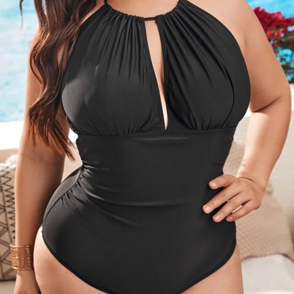 High-Neck, Low-Cut One-Piece Swimsuit